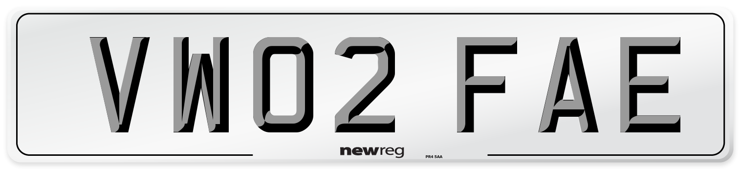 VW02 FAE Number Plate from New Reg